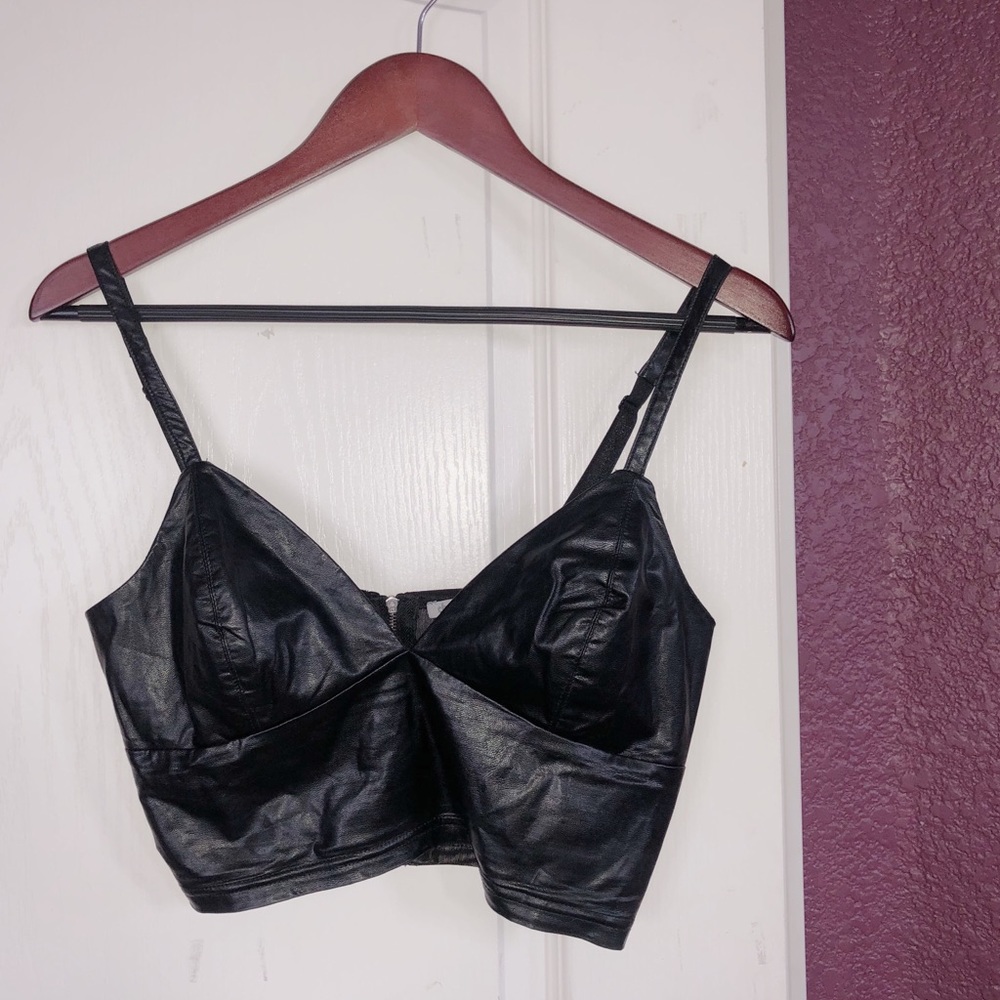 Black Faux Leather Crop Top